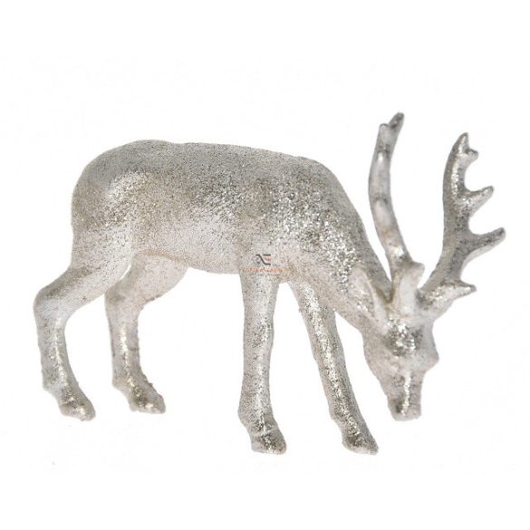 Rénszarvas figura, álló poly 14x5x9.5cm pezsgő, glitteres karácsonyi figura