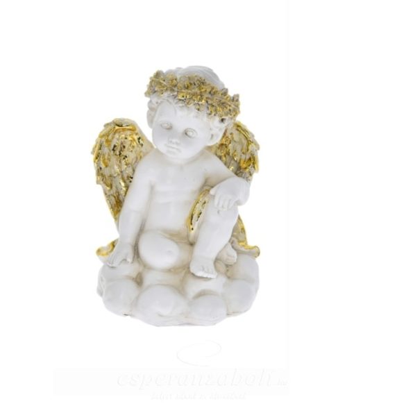 Angyal,LED-es ülő poly 13,5x13,5x20cm fehér-arany 2 féle Karácsonyi figura