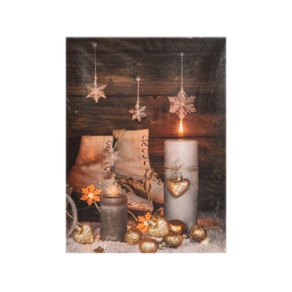 Kép korcsolyás led világitással vászon 15x20x1,8cm barna karácsonyi dekoráció