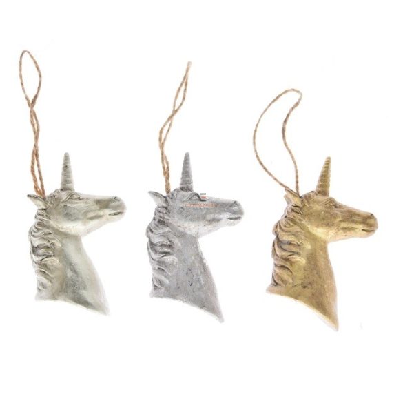 Unikornis akasztós poly 5*3.5*9cm arany,pezsgő, ezüst 3 féle Figurás karácsonyfadísz