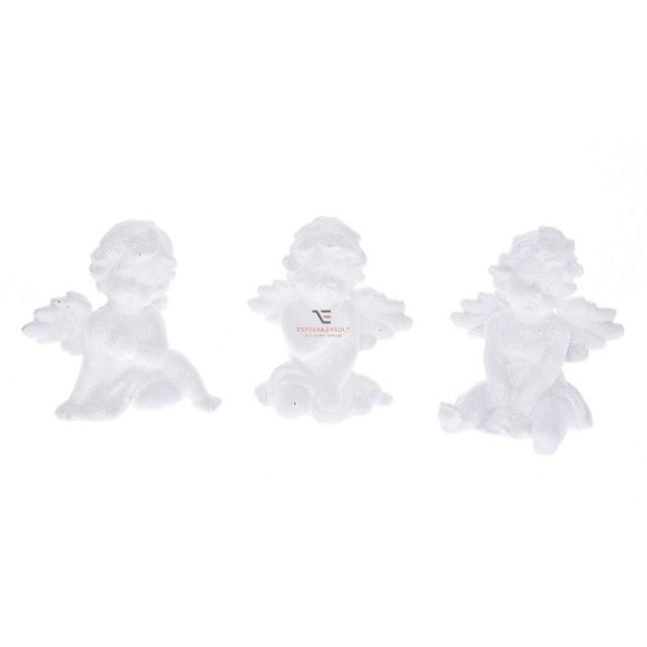 Angyal ülő glitteres kerámia 7,7x7,7x10,7cm fehér 3 féle Karácsonyi figura