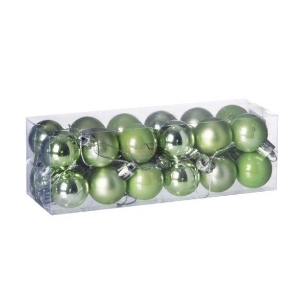 Gömbdísz , dobozban műanyag 3cm világos zöld 3 féle 24 db-os Karácsonyfa gömb