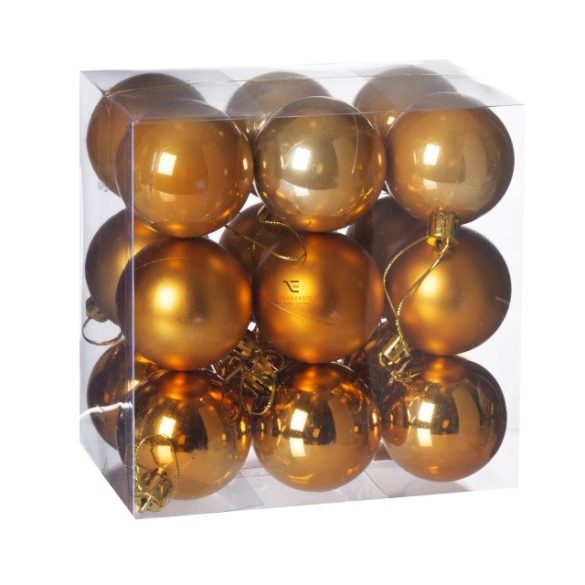 Gömbdísz , dobozban műanyag 5cm narancs 3 féle 18 db-os Karácsonyfa gömb