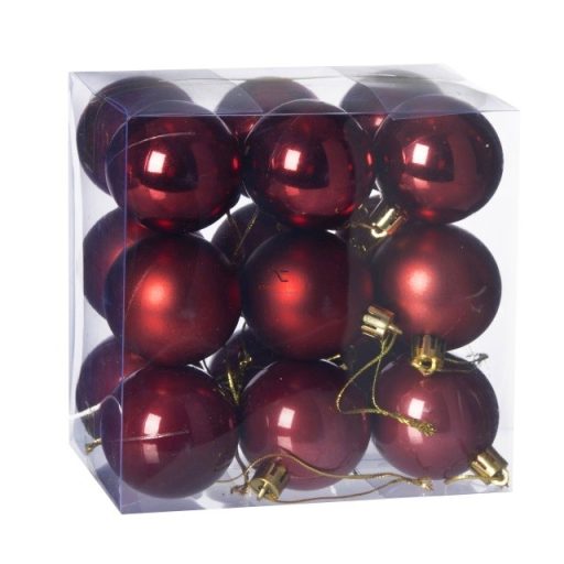 Gömb műanyag 5cm piros 3 féle 18db-os szett