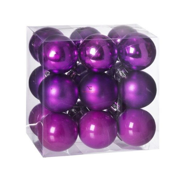 Gömbdísz , dobozban műanyag 5cm padlizsán lila 3 féle 18 db-os Karácsonyfa gömb