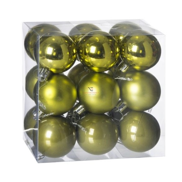 Gömbdísz , dobozban műanyag 5cm sötét zöld 3 féle 18 db-os Karácsonyfa gömb