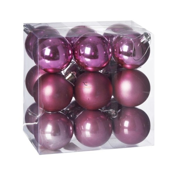 Gömbdísz , dobozban műanyag 5cm pink 3 féle 18 db-os Karácsonyfa gömb