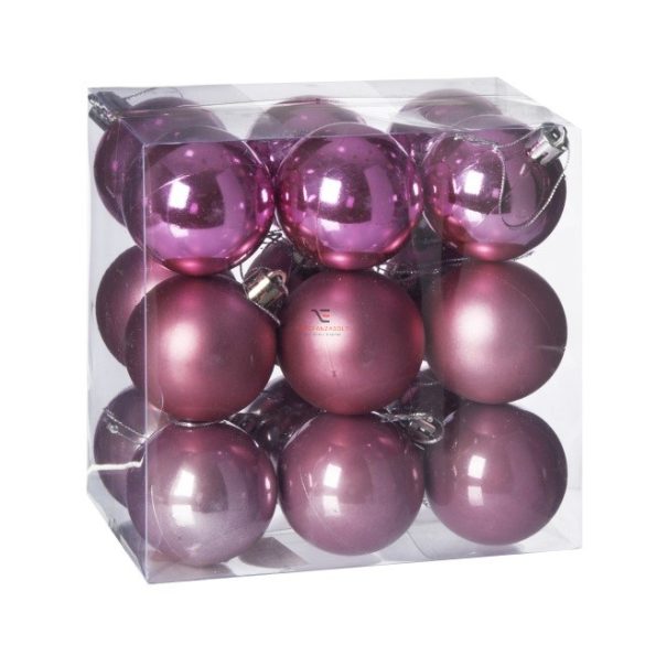 Gömbdísz , dobozban műanyag 5cm rózsaszín 3 féle 18 db-os Karácsonyfa gömb