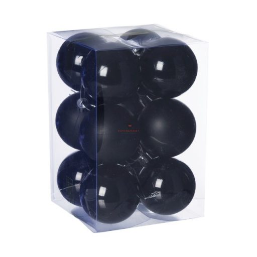 Gömbdísz, dobozban műanyag 6cm fekete 3 féle 12 db-os Karácsonyfa gömb