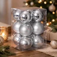 Gömb műanyag 6cm ezüst 3 féle 12db-os szett