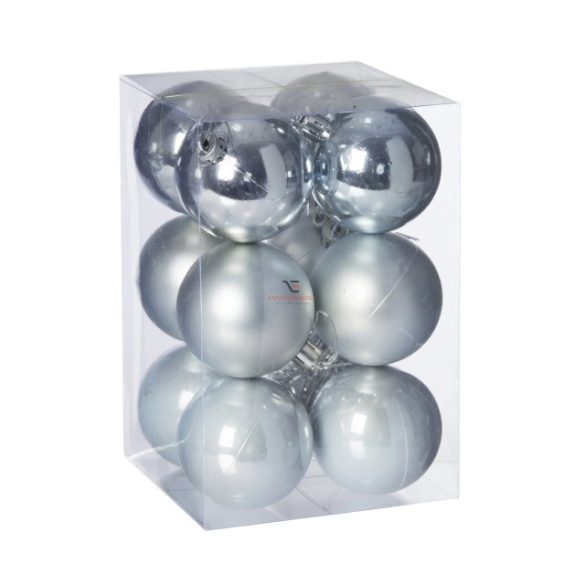 Gömbdísz , dobozban műanyag 6cm világoskék 3 féle 12 db-os Karácsonyfa gömb