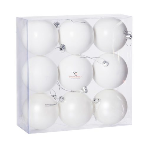 Gömb műanyag 8cm fehér 3 féle 9db-os szett