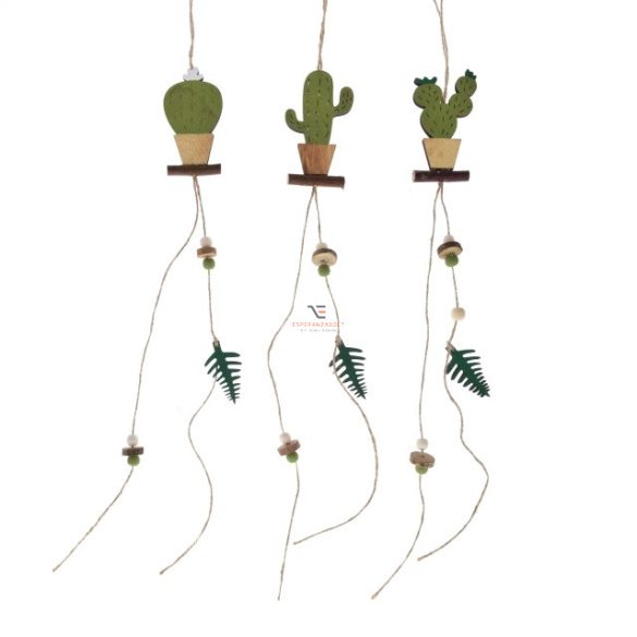 Kaktusz akasztós fa 42*4.8*0.5cm zöld és natúr 3 féle