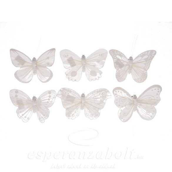 Pillangó csipeszes fehér 9cm 6db/szett