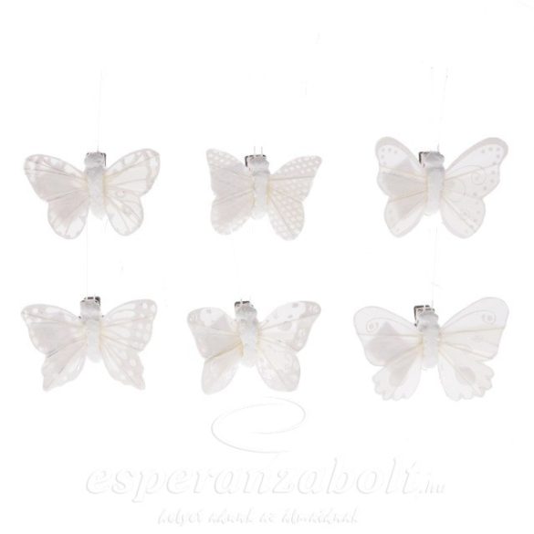 Pillangó csipeszes fehér 5cm 6db/szett