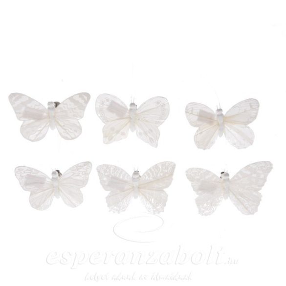 Pillangó csipeszes fehér 8cm 6db/szett