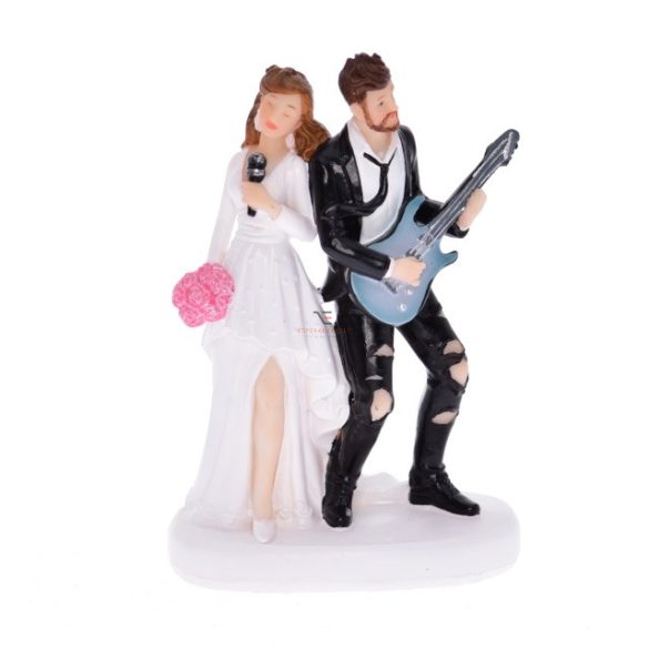Esküvői figura - gitárral, mikrofonnal poly 8,2x4,7x12,3cm fekete, fehér