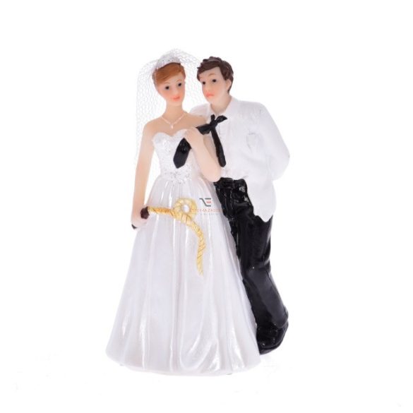 Esküvői figura - ostorral poly 6,3x4,3x10,5cm fekete, fehér