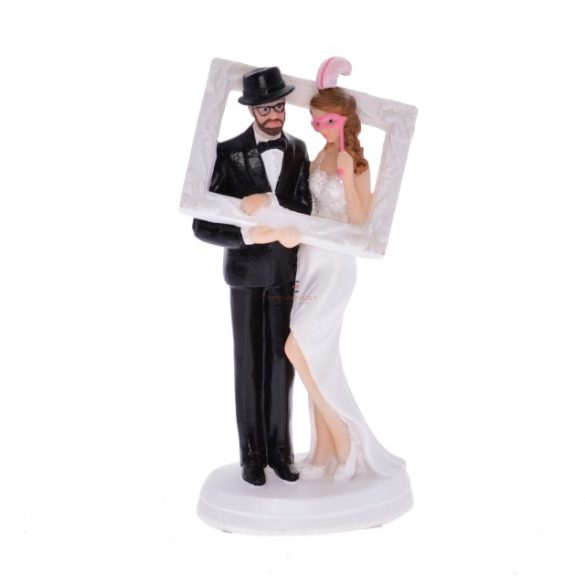 Esküvői figura - képkerettel poly 6x3,7x11,2cm fekete, fehér