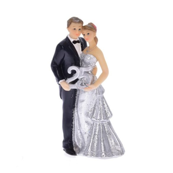 Esküvői figura - ezüstlakodalom poly 6x3x11cm fekete, ezüst
