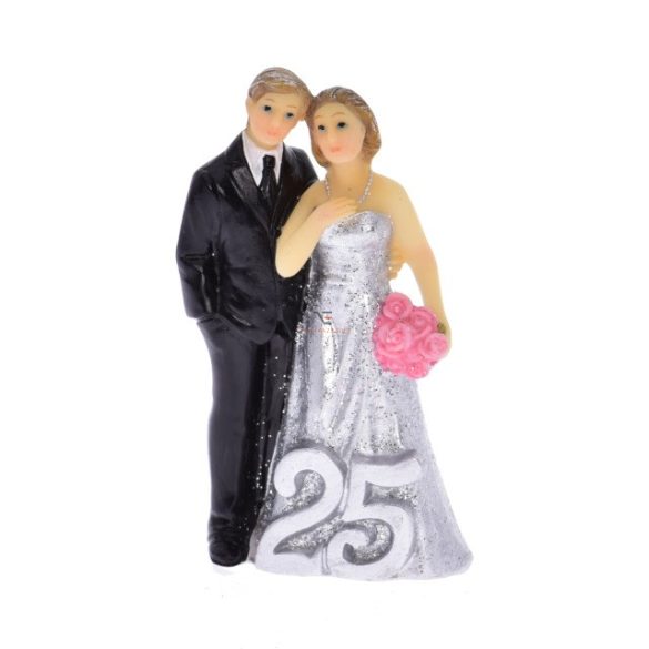 Esküvői figura - ezüstlakodalom poly 5x3x9cm fekete, ezüst