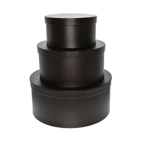 Kalapdoboz kerek papír 25x11cm, 20x10cm, 15x8cm fekete 3 db-os szett