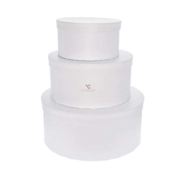 Kalapdoboz kerek papír 25x11cm, 20x10cm, 15x8cm fehér 3 db-os szett