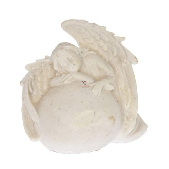 Sírkő angyallal poly 13x12x7 cm fehér őszi dekoráció