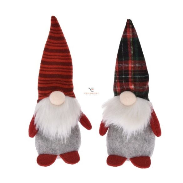 Mikulás álló textil 22x9cm szürke, piros 2 féle karácsonyi manó