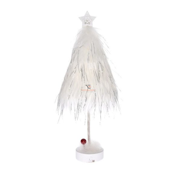 Fenyő dekoráció szőrmével textil, fa 24 cm ezüst karácsonyi álló dísz