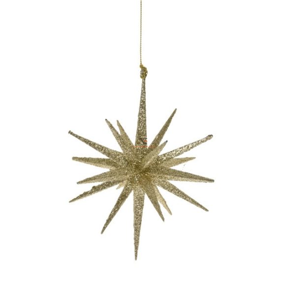 Csillag glitteres akasztós műanyag 15 cm arany glitteres karácsonyfadísz