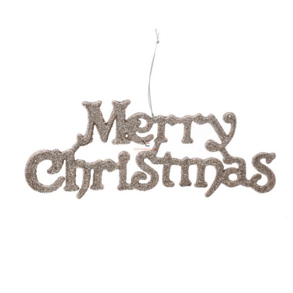 "Merry Christmas" glitteres akasztós műanyag 23x7 cm pezsgő glitteres karácsonyfadísz