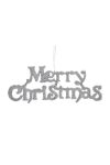 "Merry Christmas" glitteres akasztós műanyag 23x7 cm ezüst glitteres karácsonyfadísz