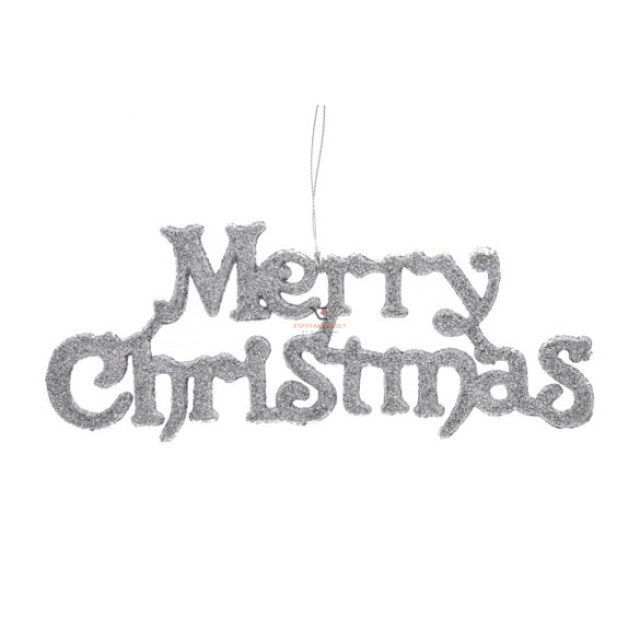 "Merry Christmas" glitteres akasztós műanyag 23x7 cm ezüst glitteres karácsonyfadísz