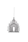 Templom glitteres akasztós műanyag 9x12 cm ezüst glitteres karácsonyfadísz