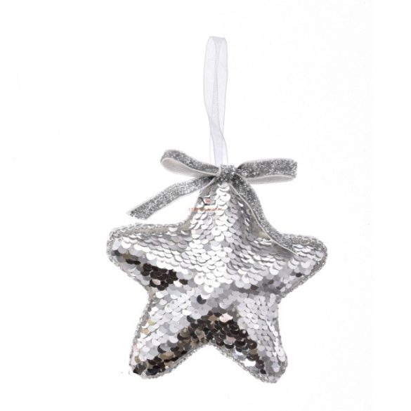 Csillag flitteres akasztós hungarocell 12 cm ezüst Flitteres karácsonyfadísz