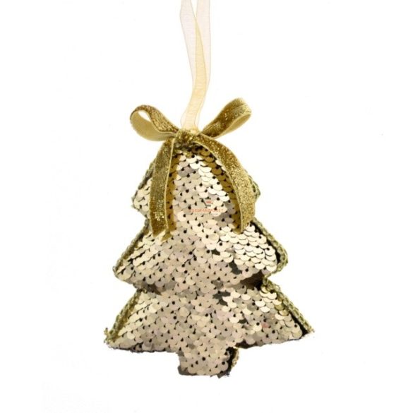 Fenyőfa flitteres akasztós hungarocell 12x10 cm arany Flitteres karácsonyfadísz