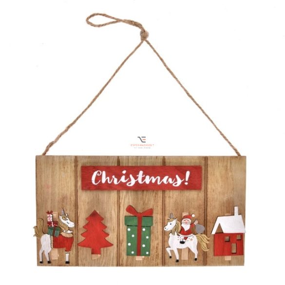 Karácsonyi tábla csipesszel, akasztós fa 32x22.5x12cm natúr,piros karácsonyi ajtódísz - DD53657