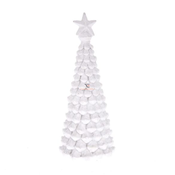 Dekor fenyőfa glitteres poly 7x7x18cm fehér karácsonyi falu kellék