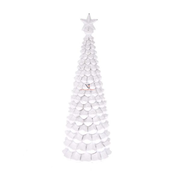 Dekor fenyőfa glitteres poly 8.5x8.5x24cm fehér karácsonyi falu kellék