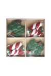 Ünnepi díszek dobozban,akasztós poly 11x13x1.5cm piros, zöld 8 db-os Figurás karácsonyfadísz