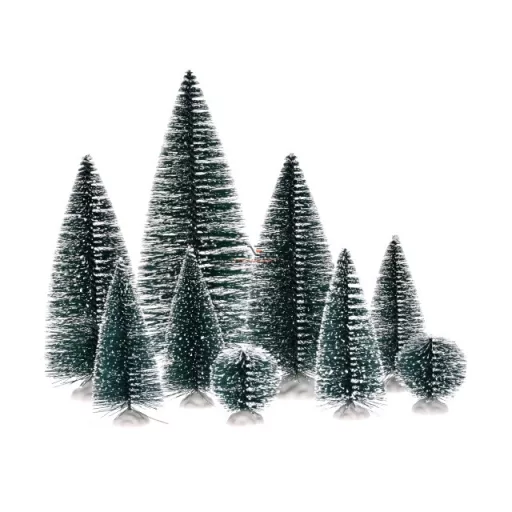 XXL Mini Fenyő dekoráció műanyag zöld 9 db-os karácsonyi falu kellék szett