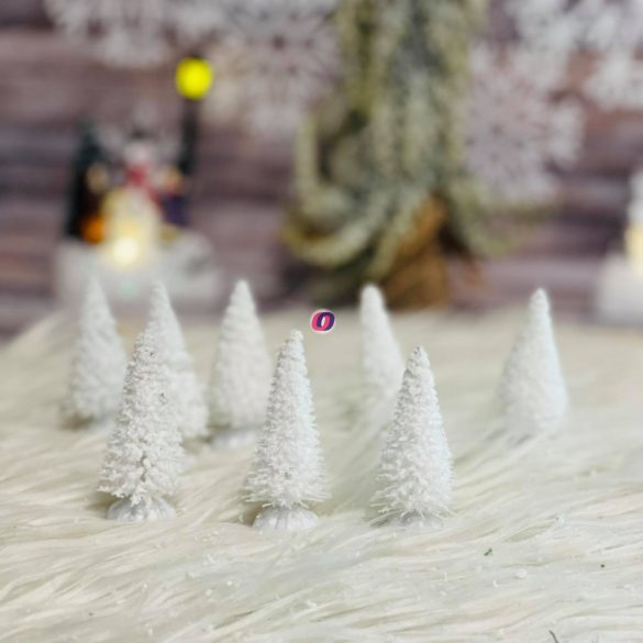 Fenyő dekoráció műanyag 6cm fehér 6 db-os karácsonyi falu kellék