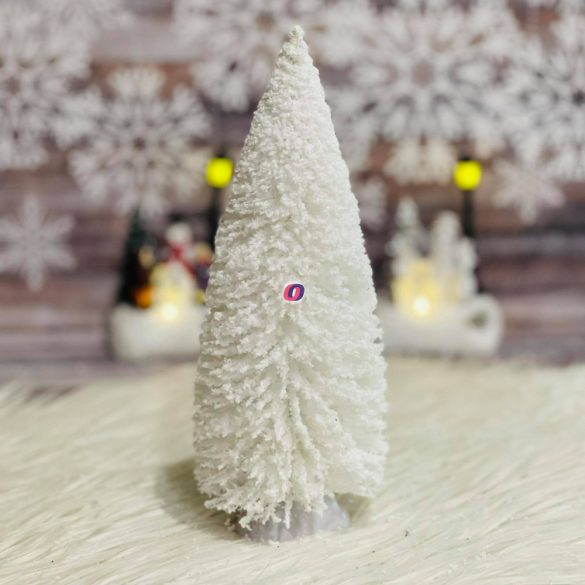 Fenyő dekoráció műanyag 22cm fehér karácsonyi falu kellék