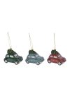 Autó fenyővel glitteres dísz, akasztós műanyag 11.1*5.9*7.1CM kék/ zöld/ piros 3 féle Figurás karácsonyfadísz