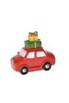 Autó ajándékokkal poly 6x5,5 cm piros karácsonyi autó