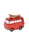 Busz sílécekkel poly 7x5,5 cm piros karácsonyi autó