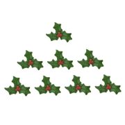   Fagyal levél bogyóval öntapadós poly 3,5x2,5 cm zöld, piros 8 db/cs ragasztós kellék