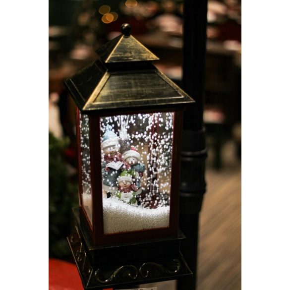 Utcai lámpás világító, havazó, zenélő műanyag 129cm barna, fekete karácsonyi LED figura