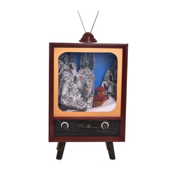 TV világító, havazó, zenélő fa 37x21x59cm mahagóni karácsonyi LED figura